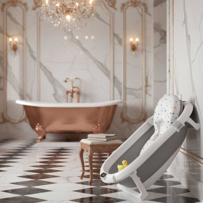 Сгъваема бебешка вана с термометър и възглавница