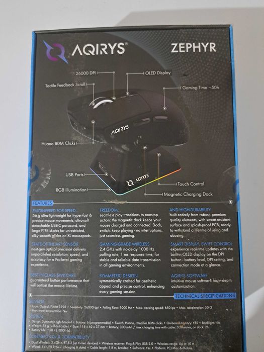 Mouse Gaming AQIRYS Zephyr Black, Nou