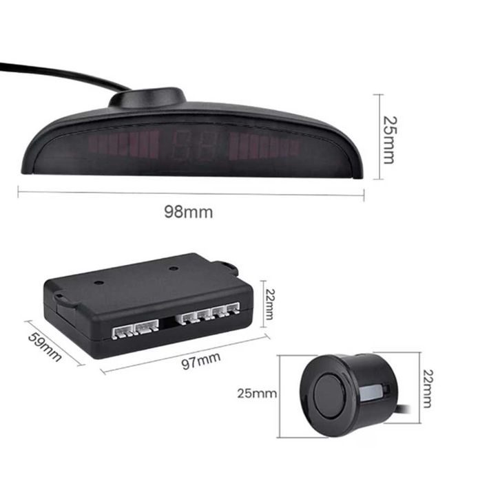 Парктроник с LED дисплей и звукова сигнализация с 4 сензора - Черен.