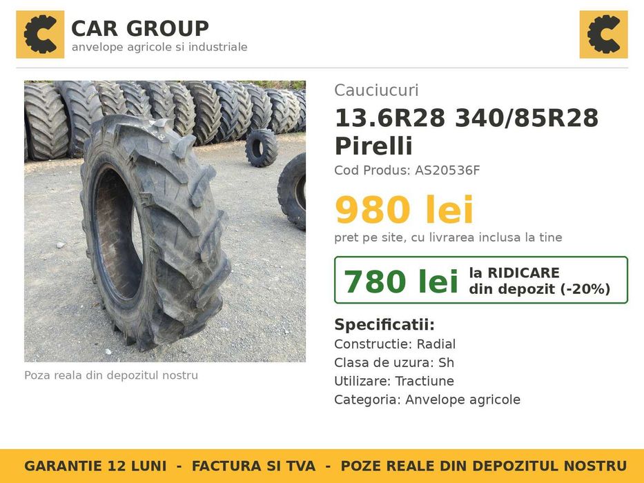 Cauciucuri 13.6R28 340/85R28 Pirelli Anvelope Tractor SH REDUS Livrare