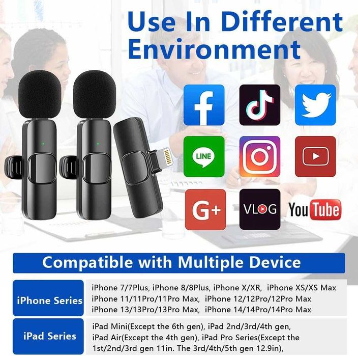 Безжичен Lavalier микрофон с Lightning конектор за iPhone,iPad- 2 броя