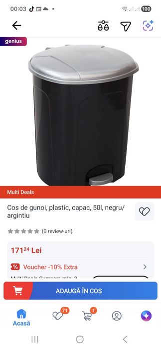 Coș de gunoi cu pedala 50 litri pentru apartament