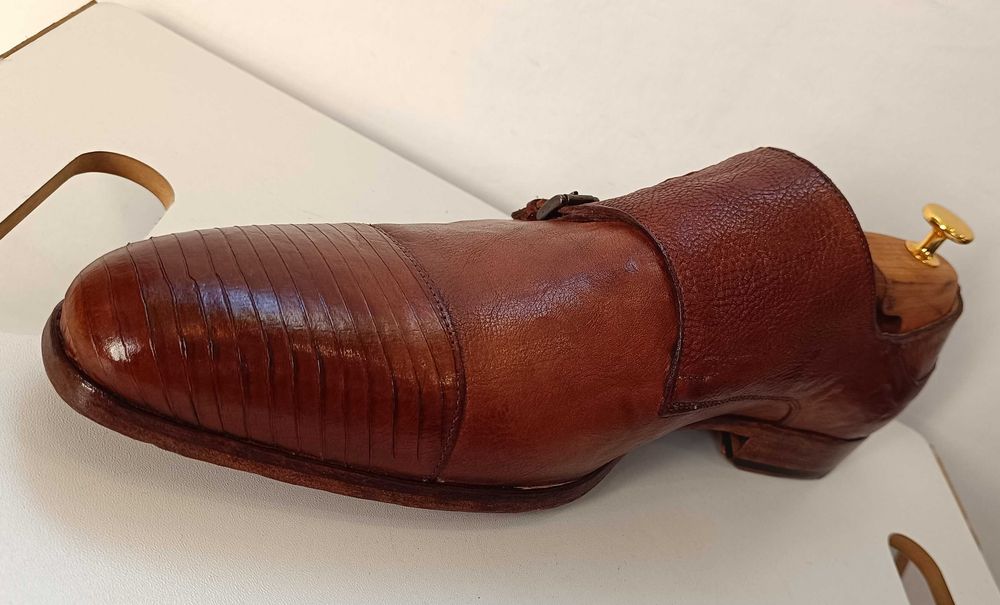 Pantofi monk 44 44.5 de lux GREVE NOI lucrati manual piele embosata