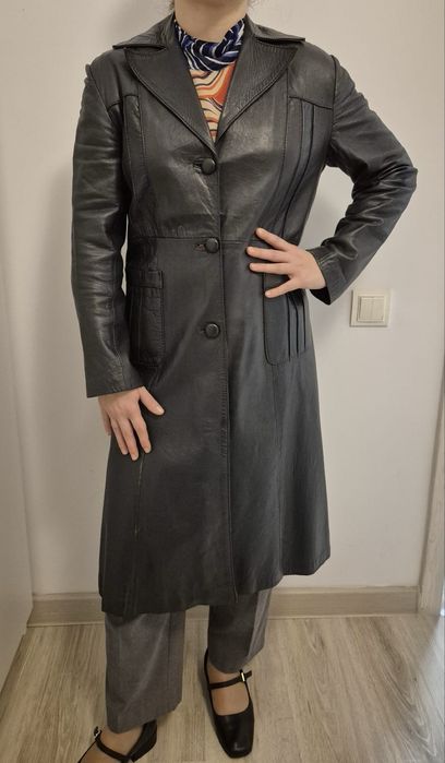 Palton de piele naturala bleumarin