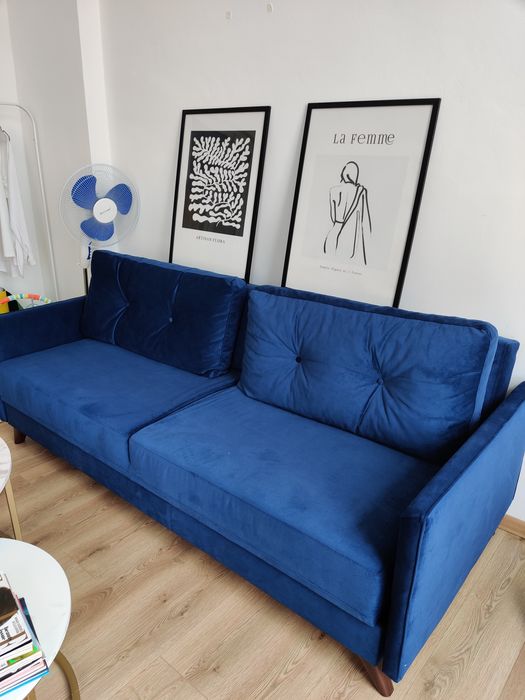 Разтегателен диван - син велур