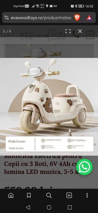 Motocicleta Electrica pentru Copii cu 3 Roti,