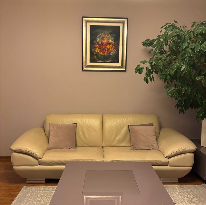 РАЗПРОДАЖБА - Луксозен италиански кожен диван – естествена кожа, 3-местен, изключително удобен