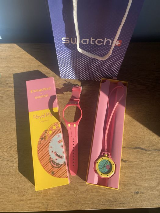 Ap X Swatch Royal Pop Otg Roz full box,Bratara cadou-Livrez cu verificare