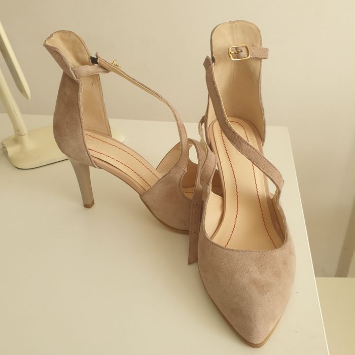 Pantofi cu toc GIULIO din piele intoarsa roz-crem NOI NEPURTATI 37
