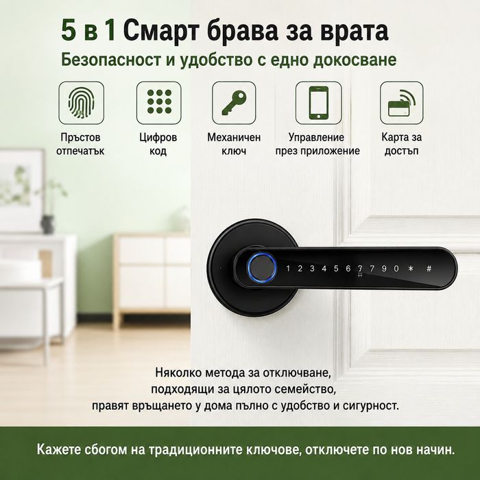 Смарт брава с пръстов отпечатък код и NFC карта