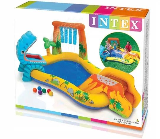 Детский надувной бассейн с горкой Intex.