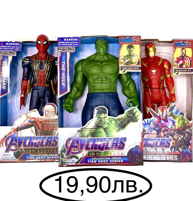 Фигури отмъстители-5бр. (Avengers) Спайдърмен,Железният човек,Хълк