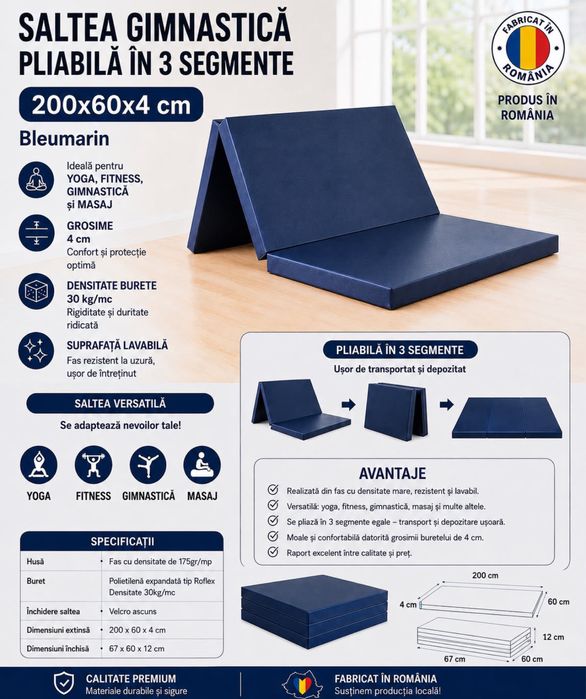 Saltea gimnastica pliabila 200X60X4 cm