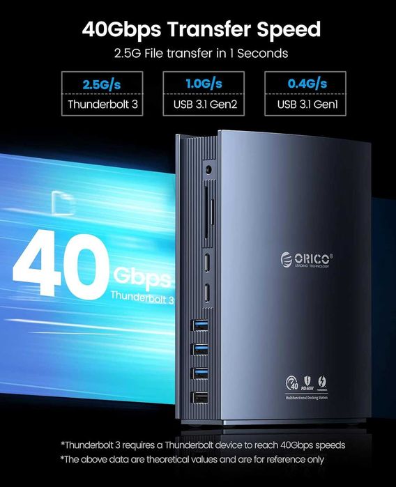 ORICO TB3-S3 Thunderbolt 3 Докинг станция 15-в-1 USB C, 60 W 40 Gbps