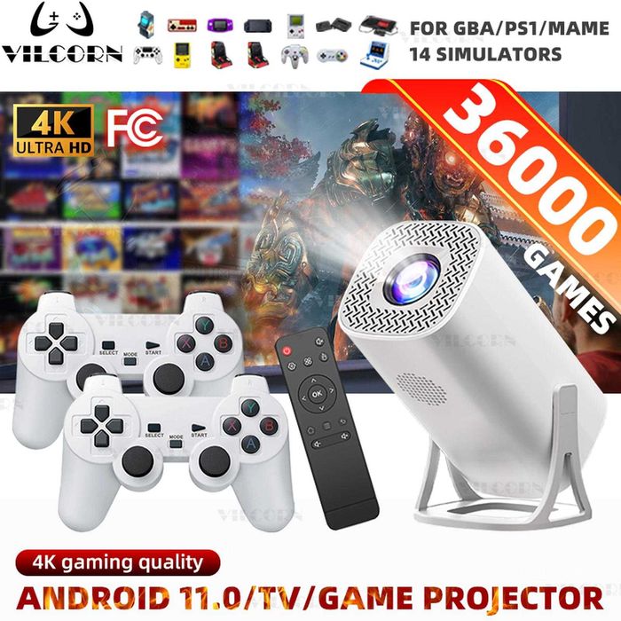 Нов S40Max +64GB карта памет  Смарт проектор и игрова конзола с 35000 игри Android 11 най новият модел от вносител