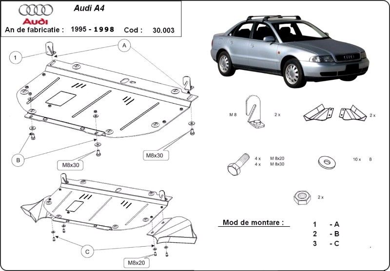 Scut motor metalic pentru Audi A4 1994-prezent - otel 2mm