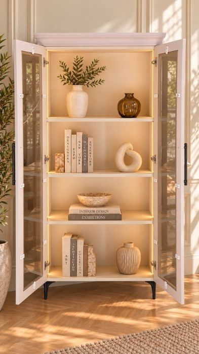 2 buc Vitrina MDF & geam.securizat + LED