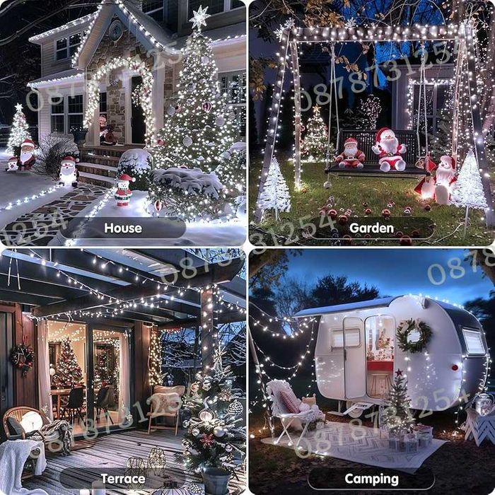 Верига 50м с 250бр светещи коледни лампички 3 цвята 8 режима светене