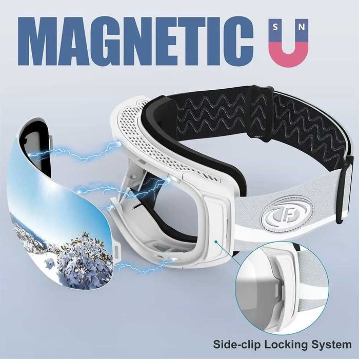 Ochelari de schi magnetici FINDWAY, protecție 100% UV400, alb-oglinda