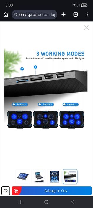 Laptop cooler silentios 6 ventilatoare, reglaj viteza, RGB, USB,  pt 17 inch (417 x 300 x 30 mm)