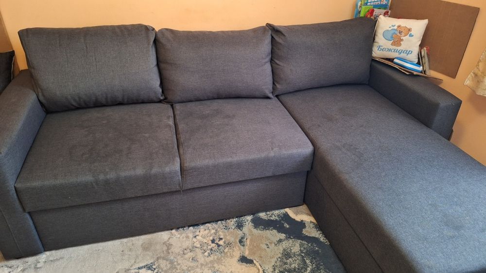 Диван, разтегателен, тъмносив с ракла