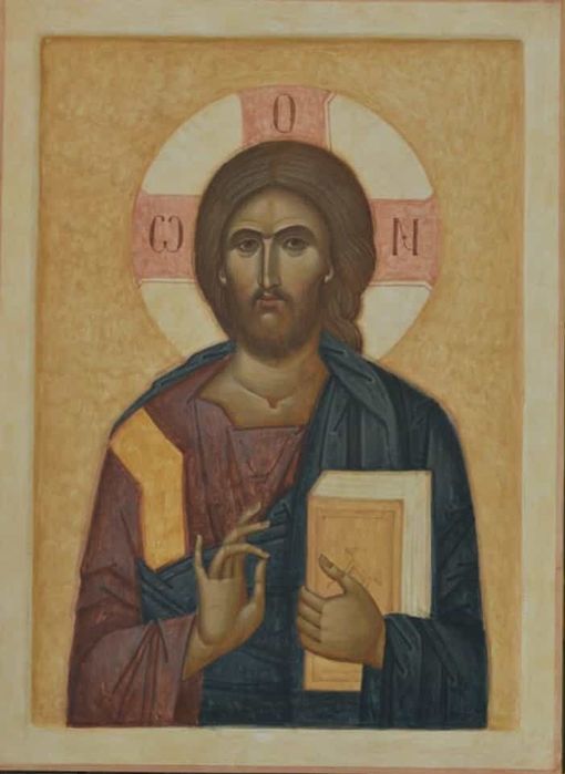 Icoană Iisus Hristos Pantocrator pictată manual pe lemn, A3