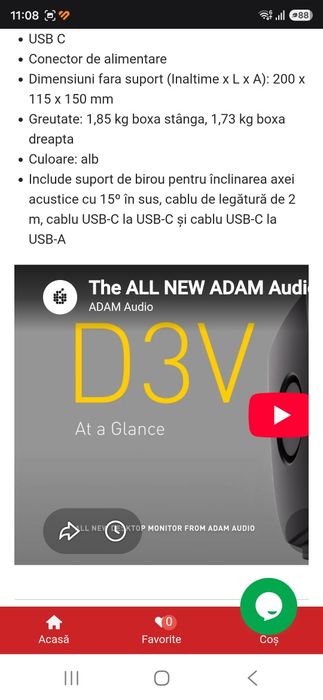 Adam audio d3v white  monitor audio activ
