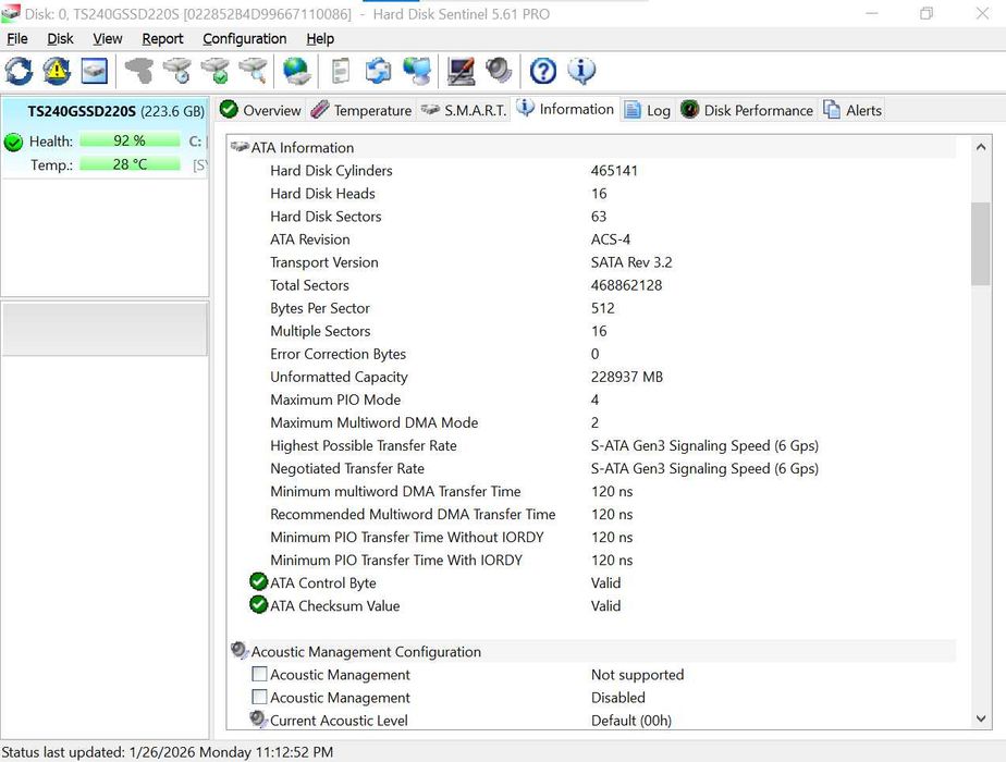 240 GB Transcend, SSD220S, SSD SATA 6Gb/s, 2.5"