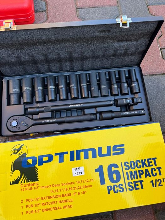 Trusă tubulare IMPACT 1/2” OPTIMUS – 16 piese, lungi, mecanică auto