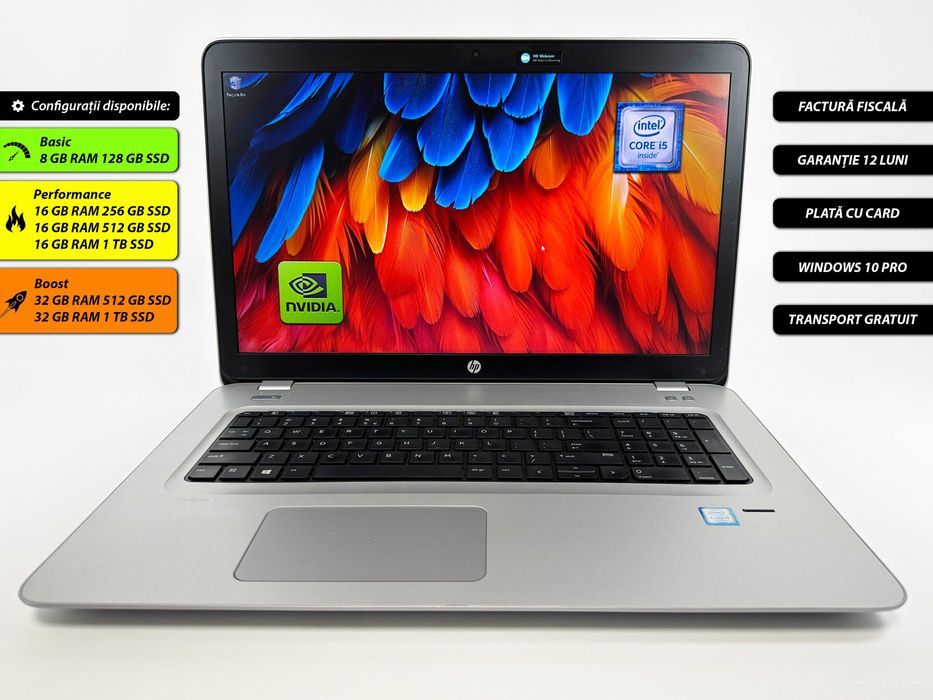 Laptop HP Probook 470 G4 i5-7200u 32 gb ram ddr4 512 gb ssd Nvidia GeForce Ecran Mare 17 inch Gama business Windows 10 Factura si Garantie 1 an
