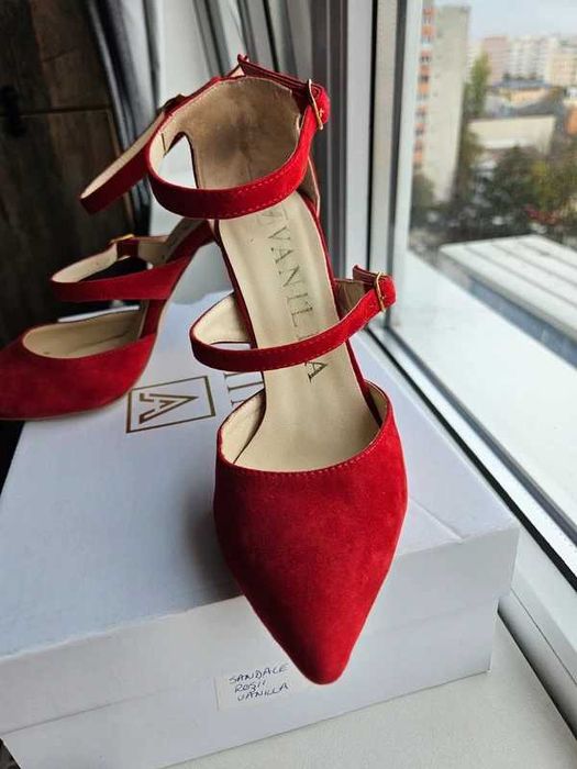 Pantofi Stiletto cu toc subtire 10cm Dora, piele naturala intoarsa, rosu