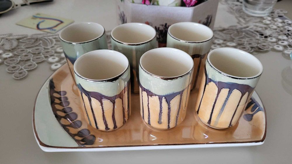 Set 6 cești cu tavă (ceramica)