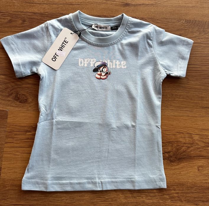 Детска,памучна тениска OFF White в светло синьо