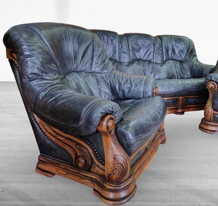 Холова гарнитура от естествена кожа и масивен дъбов корпус