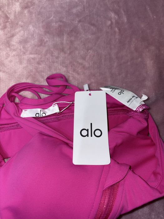 Bustiera Sutien S roz rose fucsia Alo Yoga etichetă fermoar sport sală