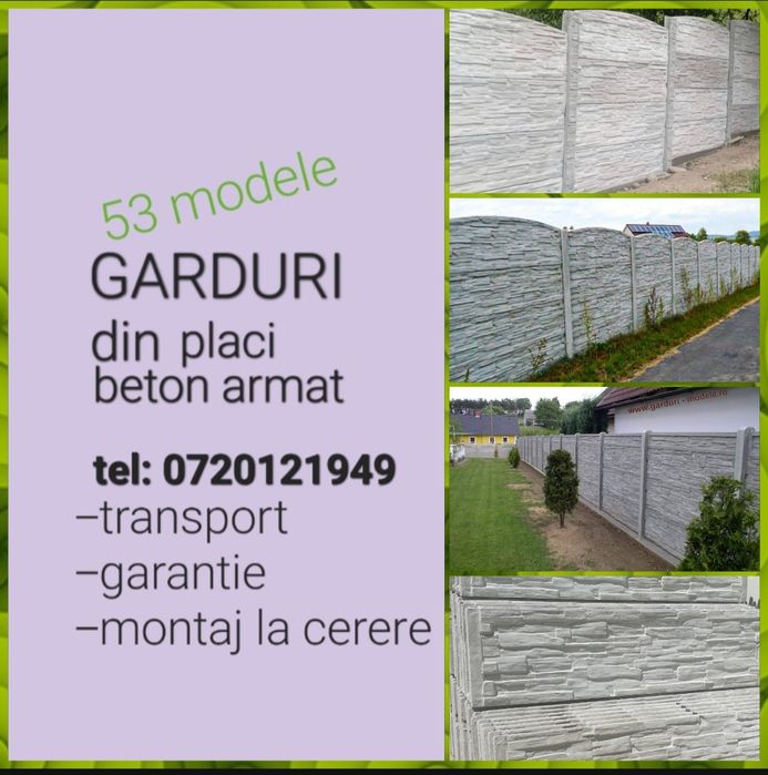 Garduri din placi beton armat,prefabricate.Transport.Montaj la cerere.
