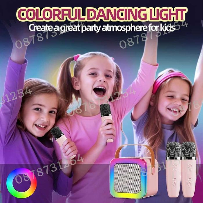 Детска Преносима Блутуут Караоке Тонколона с Два Безжични Микрофона