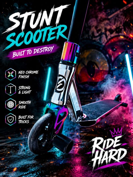 Trotinetă Freestyle Stunt – Neo Chrome Edition | Foarte Rezistentă, Gata de Trick-uri