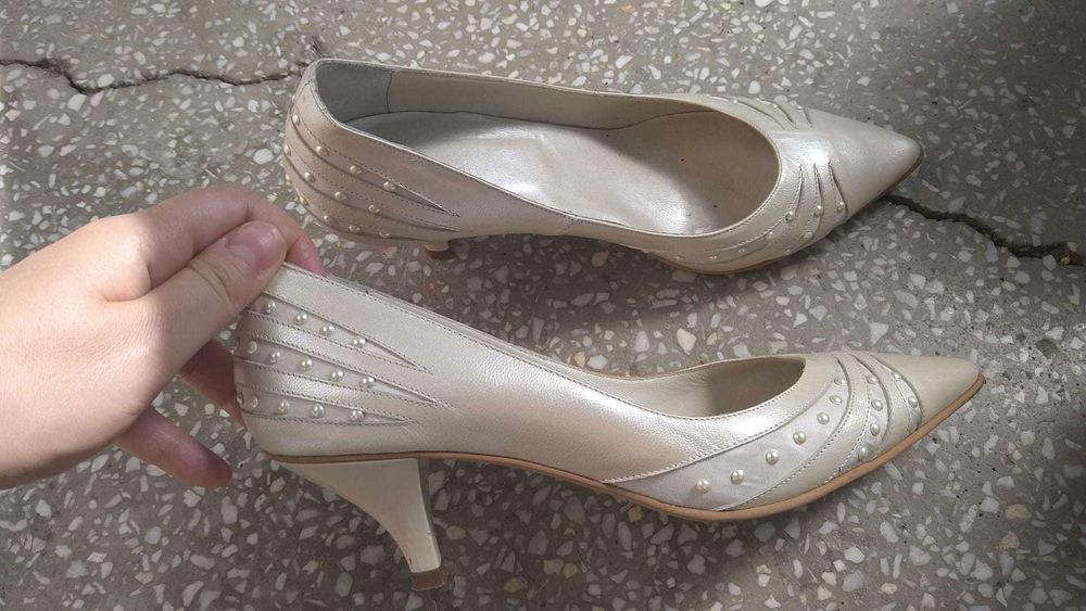 Pantofi nunta ivoire crem bej albi