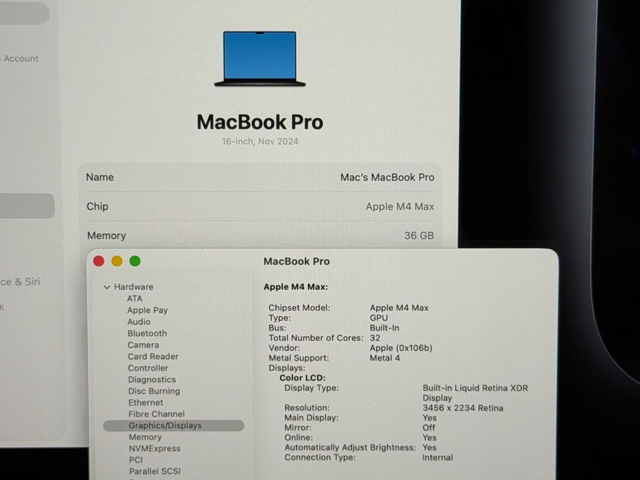 MacBook Pro 16`M4 MAX/14 CPU/32 GPU/36GB RAM/1TB SSD/27 Месеца Гаранция/Батерия 100%-40 Цикъла/Space Black — миниатюра 5