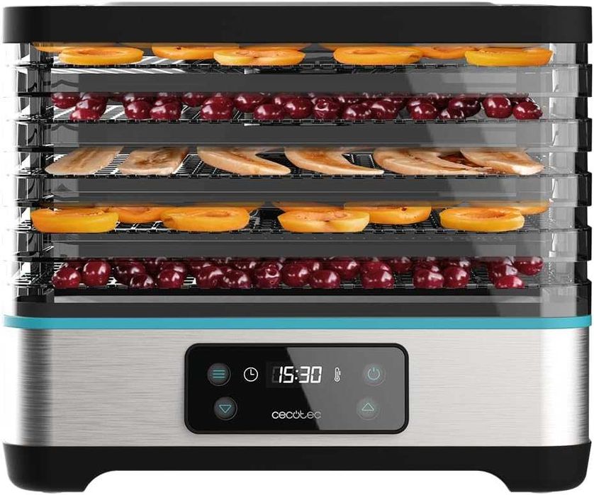 Дехидратор с 5 тави Cecotec VitaDry Pro 04949, Регулируема височина, Дигитален екран, Таймер, 35-70°C, Сребрист/Черен, лек ДЕФЕКТ!