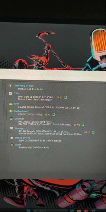 Calculator gaming i5 10400F gtx1660 16gb ram