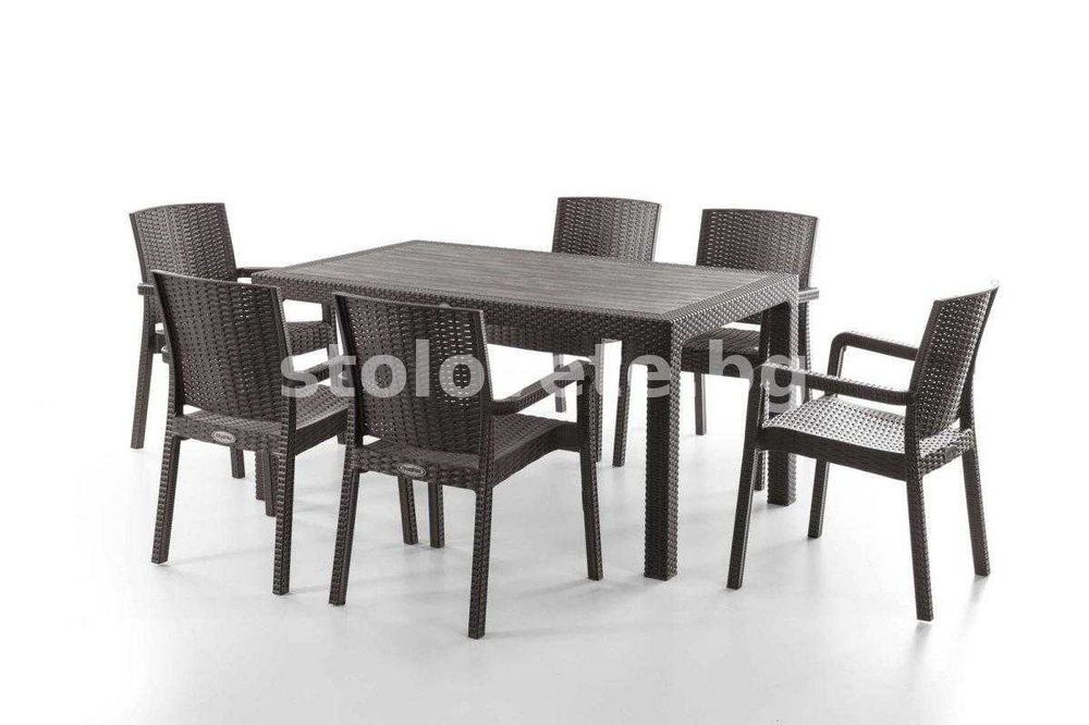 Градински комплект маса + 6 ратан стола | UV защита | тераса двор