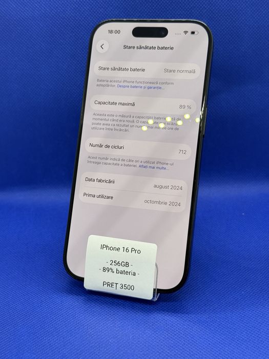 Magazin Vindem: Iphone 16 Pro, 256GB