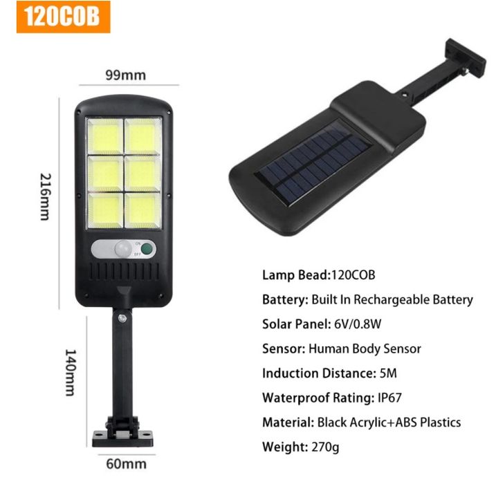 Set 4 lampi solare,150 LED, 6 COB, 90W