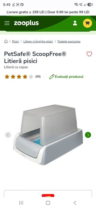 Litiera automata PetSafe ScoopFree, auto-curatare, alb
