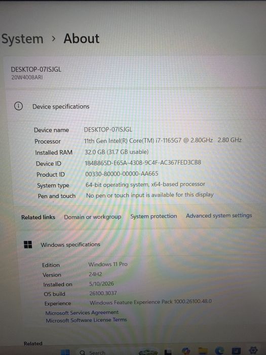 Laptop Lenovo ThinkPad T15 i7 32gb ssd 512