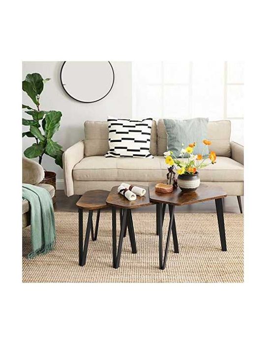 Set 3 masute de cafea, Vasagle, Maro Rustic, LNT14BX, 58 x 45 x 51 cm