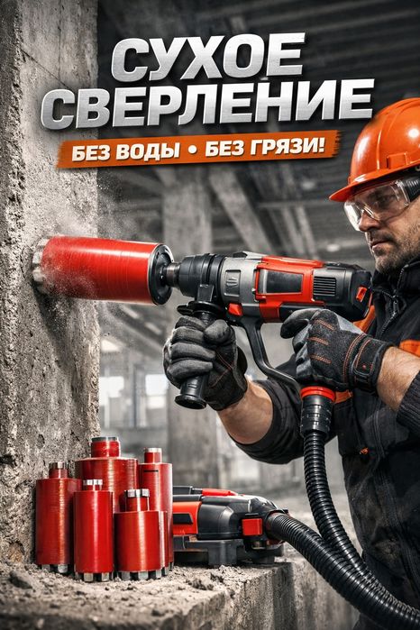 Алмазное сверление(бурение) сухое сверление Алматы