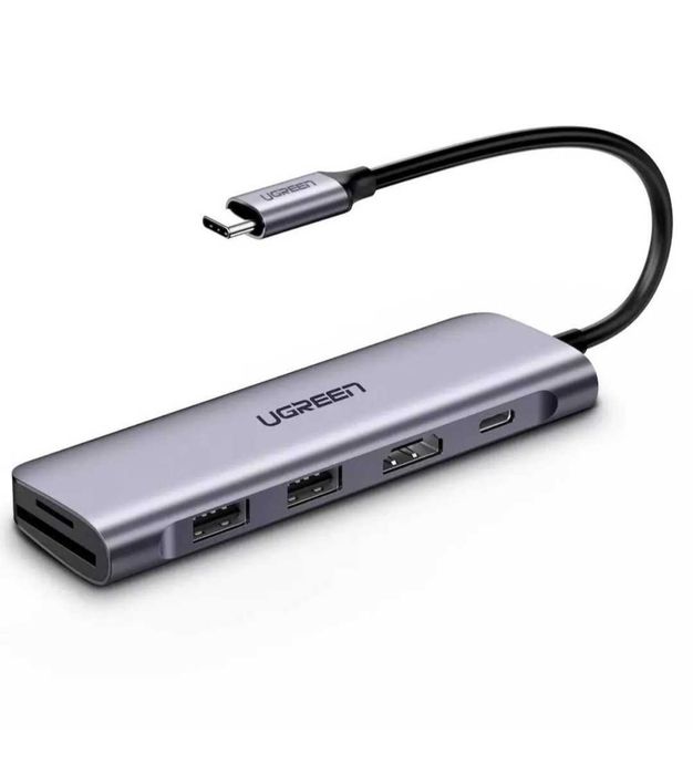 Хъб UGREEN, 6 в 1, USB-C към 2 x USB 3.0, HDMI 4K, microSD и USB-C